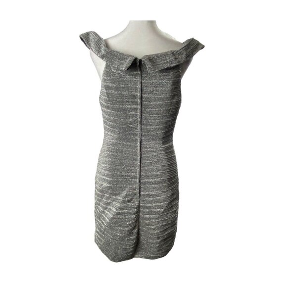 Vtg NINA CANACCI Women Off the Shoulder Mini Dress Sz 10 Silver Cocktail Wedding - Picture 3 of 16